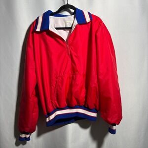 Vintage Mens Red Blue White Windbreaker Jacket Pullover 2XL USA Made 1/4 Zip SEE